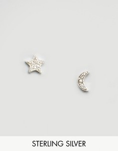 Серебряные серьги в форме месяца и звезды Fashionology - Серебряный