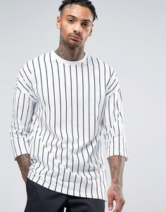 Oversize-футболка в полоску с рукавами 3/4 ASOS - Белый