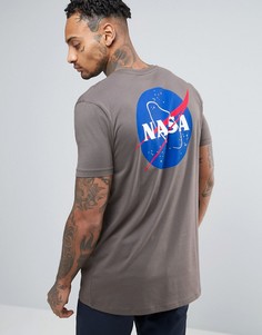 Удлиненная футболка с принтом спереди и сзади ASOS Nasa - Серый