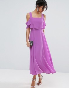 Платье миди с открытыми плечами ASOS - Фиолетовый