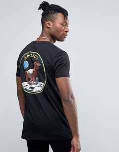 Длинная черная футболка с принтом ASOS Nasa - Черный