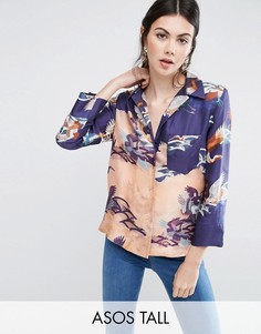 Блузка в пижамном стиле с принтом птиц ASOS TALL Premium - Мульти