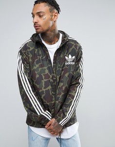 Камуфляжный худи на молнии adidas Originals BJ9997 - Зеленый