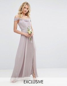 Платье макси с открытыми плечами и отделкой TFNC WEDDING - Серый