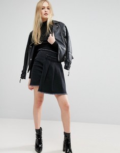 Черная джинсовая асимметричная юбка со складками ASOS - Черный