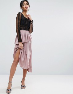 Атласная юбка миди ASOS - Коричневый