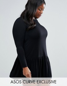Цельнокройное платье с заниженной талией ASOS CURVE - Черный