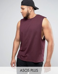 Темно-бордовая футболка без рукавов с заниженными проймами ASOS PLUS - Красный