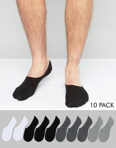 10 пар монохромных невидимых носков ASOS - СКИДКА - Мульти