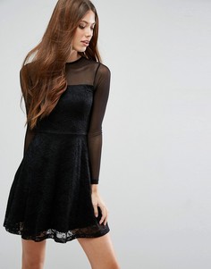 Приталенное кружевное платье мини с сетчатыми вставками ASOS - Черный