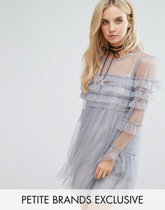 Платье мини из тюля с оборками Glamorous Petite - Серый
