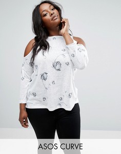 Топ с принтом роз и разрезами на плечах ASOS CURVE - Мульти