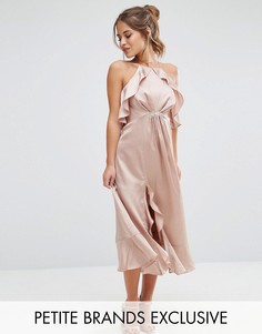 Платье миди с высокой горловиной и рюшами Jarlo Petite - Розовый