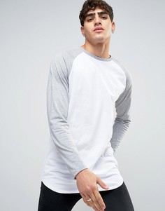 Длинный лонгслив с контрастными рукавами реглан и асимметричным краем ASOS - Белый