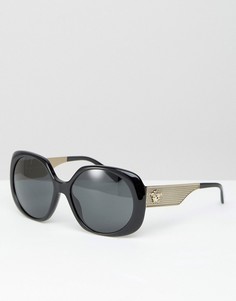 Квадратные солнцезащитные oversize-очки с золотистой отделкой Versace - Черный