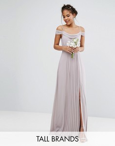 Платье макси с открытыми плечами и отделкой TFNC Tall Wedding - Серый