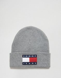 Серая меланжевая шапка-бини из трикотажа в стиле 90-х Tommy Jeans - Серый
