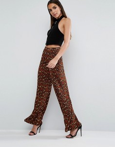 Широкие брюки плиссе с принтом леопарда ASOS - Мульти