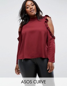 Атласный топ с вырезами и оборками на плечах ASOS CURVE - Красный