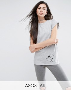 Футболка бойфренда с рваной отделкой ASOS TALL - Серый