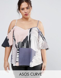 Топ с открытыми плечами и абстрактным принтом ASOS CURVE - Мульти