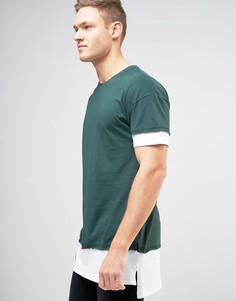 Темно-зеленая футболка с многослойным эффектом New Look - Зеленый