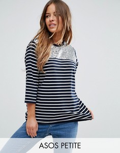 Футболка в полоску с отделкой пайетками ASOS PETITE - Мульти