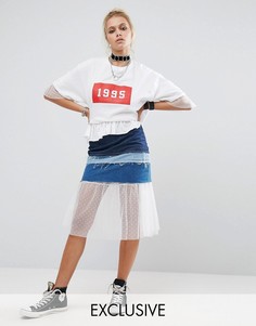 Джинсовая юбка со вставками в винтажном стиле Milk It - Синий