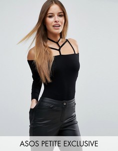 Боди с длинными рукавами и решеткой из лямок на горловине ASOS PETITE - Черный