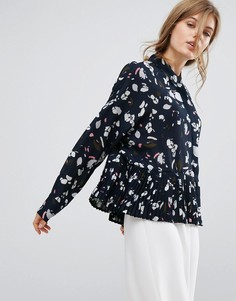 Блузка с принтом и оборками на кромке Vero Moda - Темно-синий