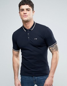 Темно-синее узкое поло из пике с логотипом Armani Jeans - Синий