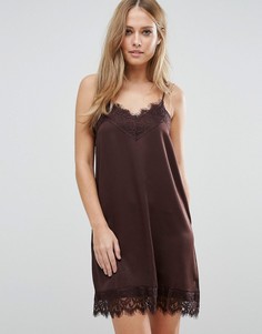 Платье-комбинация с кружевной отделкой Vila - Коричневый