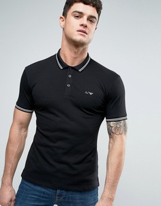 Черное узкое поло из пике с логотипом Armani Jeans - Черный