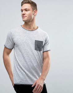 Меланжевая футболка с контрастным карманом и необработанными краями Jack &amp; Jones Originals - Черный