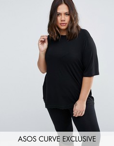 Длинная футболка с кружевом по низу ASOS CURVE - Черный