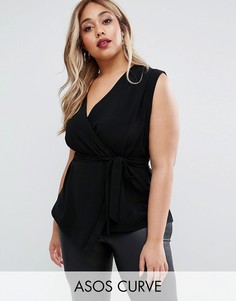 Топ с запахом без рукавов ASOS CURVE - Черный