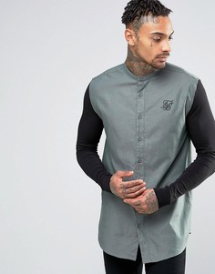 Рубашка скинни с трикотажными рукавами SikSilk - Зеленый