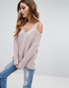Вязаный джемпер с вырезами на плечах New Look - Розовый