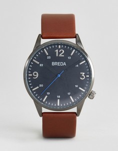 Темно-серые часы с коричневым кожаным ремешком Breda Slate - Коричневый