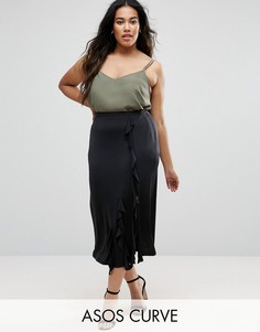 Юбка миди с оборкой ASOS CURVE - Черный