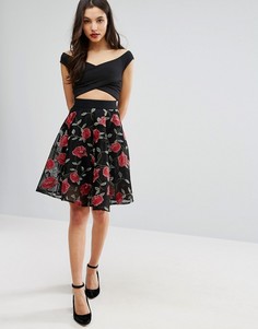 Юбка с принтом роз New Look - Черный