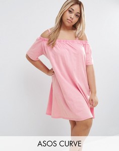 Платье с открытыми плечами и эффектом кислотной стирки ASOS CURVE - Розовый