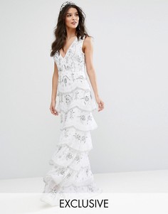 Ярусное платье макси с отделкой Maya Bridal - Белый