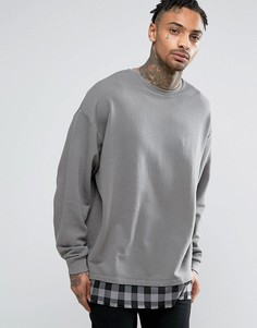 Oversize-свитшот с клетчатой кромкой ASOS - Серый