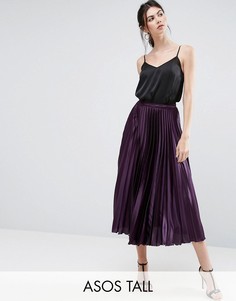 Атласная плиссированная юбка миди ASOS TALL - Фиолетовый