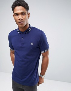 Темно-синяя узкая футболка-поло из пике с кантом Fred Perry - Синий
