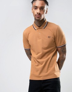 Бежевая узкая футболка-поло из пике с двухцветным кантом Fred Perry - Бежевый
