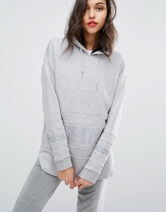 Худи с асимметричным краем и логотипом-трилистником adidas Originals - Серый