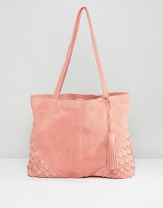 Замшевая сумка‑шоппер с плетеными уголками ASOS - Розовый