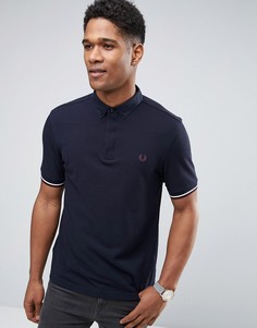 Темно-синяя узкая футболка-поло из пике с воротником на пуговицах Fred Perry - Темно-синий